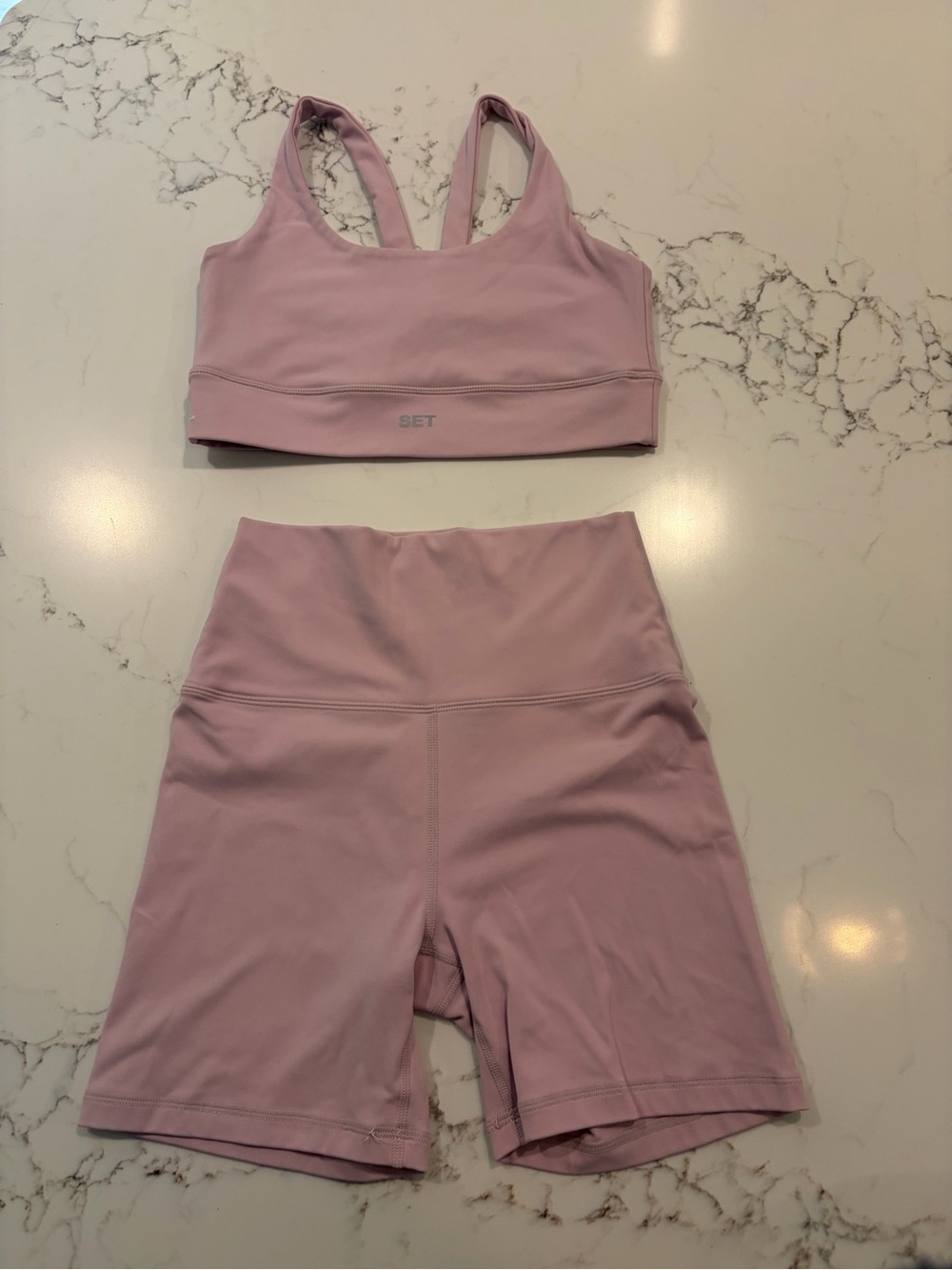 SET Active High-Waist Bike Shorts (XS) + Sports Bra (S) in Pink Luxform